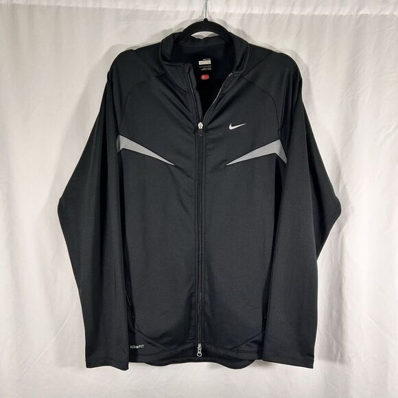Nike Jacket Men's Large Solid Black Full Zip Mock Neck Zip Pocket Long Sleeve - Picture 1 of 9